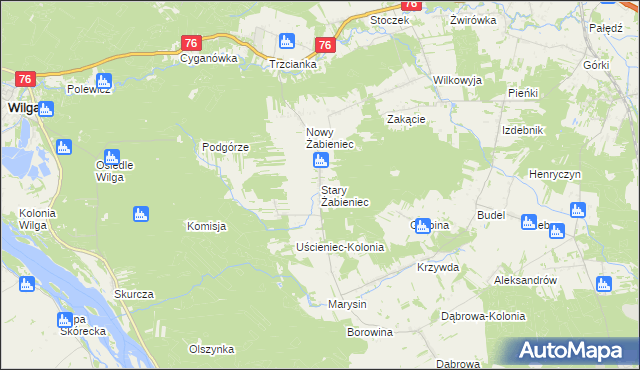 mapa Stary Żabieniec gmina Wilga, Stary Żabieniec gmina Wilga na mapie Targeo