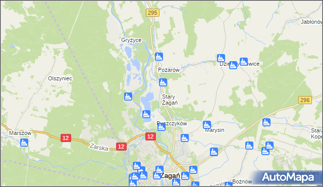 mapa Stary Żagań, Stary Żagań na mapie Targeo