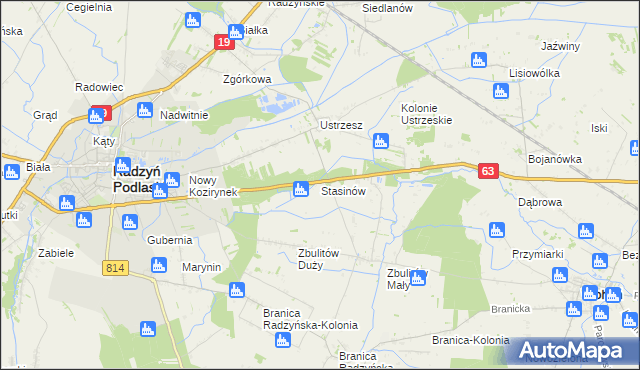 mapa Stasinów gmina Radzyń Podlaski, Stasinów gmina Radzyń Podlaski na mapie Targeo