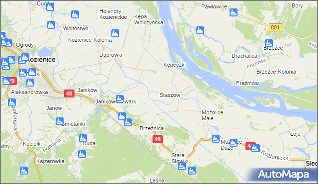 mapa Staszów gmina Kozienice, Staszów gmina Kozienice na mapie Targeo