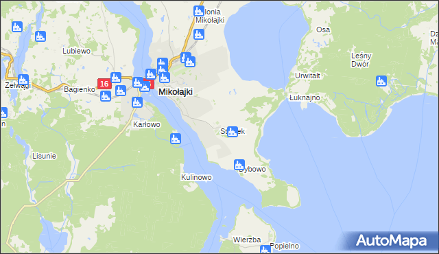 mapa Stawek gmina Mikołajki, Stawek gmina Mikołajki na mapie Targeo