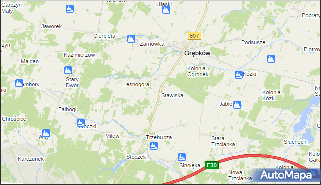 mapa Stawiska gmina Grębków, Stawiska gmina Grębków na mapie Targeo