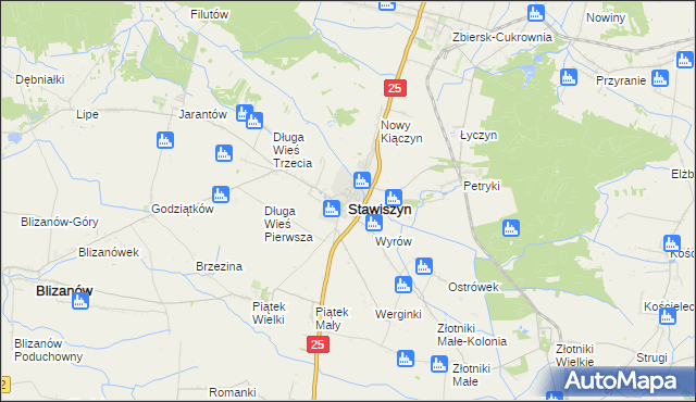 mapa Stawiszyn powiat kaliski, Stawiszyn powiat kaliski na mapie Targeo