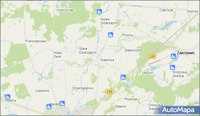 mapa Stawnica gmina Złotów, Stawnica gmina Złotów na mapie Targeo
