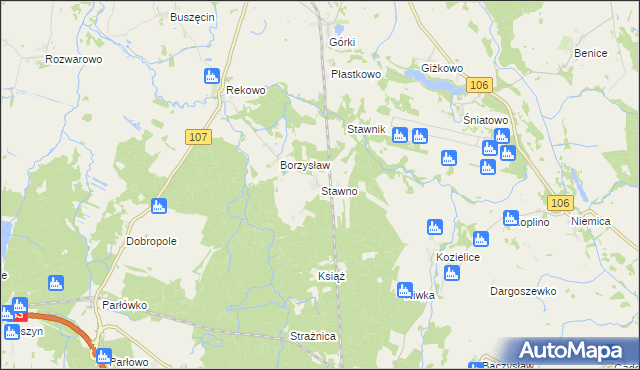 mapa Stawno gmina Kamień Pomorski, Stawno gmina Kamień Pomorski na mapie Targeo