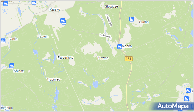 mapa Stawno gmina Nowogródek Pomorski, Stawno gmina Nowogródek Pomorski na mapie Targeo