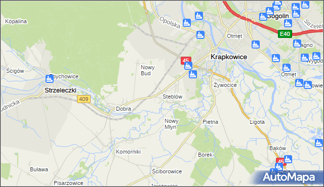 mapa Steblów gmina Krapkowice, Steblów gmina Krapkowice na mapie Targeo