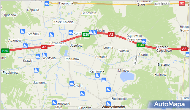 mapa Stefania gmina Władysławów, Stefania gmina Władysławów na mapie Targeo