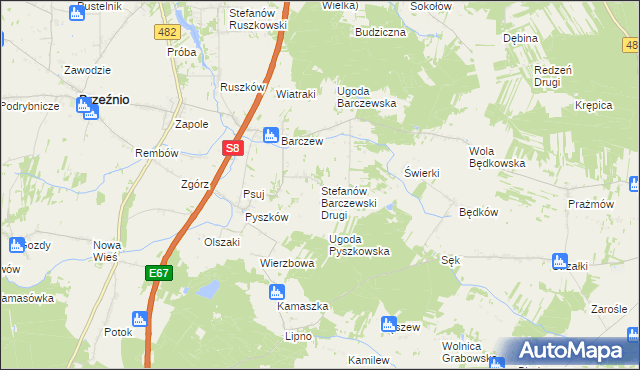 mapa Stefanów Barczewski Drugi, Stefanów Barczewski Drugi na mapie Targeo
