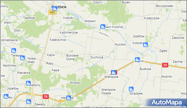 mapa Stefanów gmina Drużbice, Stefanów gmina Drużbice na mapie Targeo