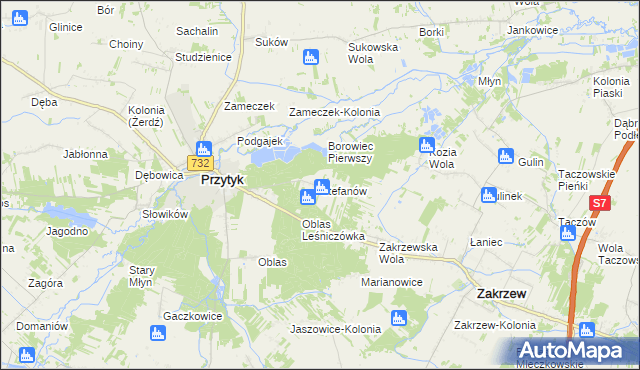 mapa Stefanów gmina Przytyk, Stefanów gmina Przytyk na mapie Targeo