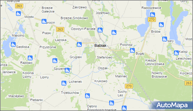 mapa Stefanowo gmina Babiak, Stefanowo gmina Babiak na mapie Targeo