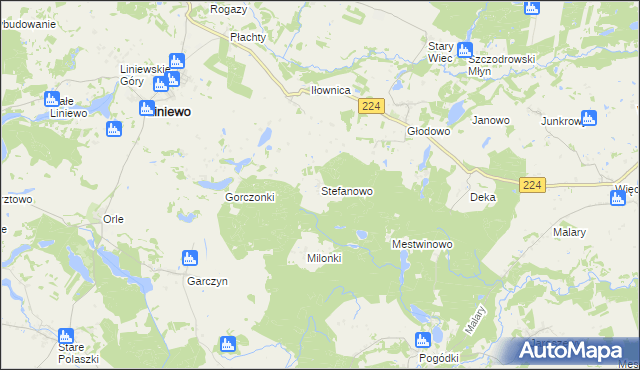 mapa Stefanowo gmina Liniewo, Stefanowo gmina Liniewo na mapie Targeo