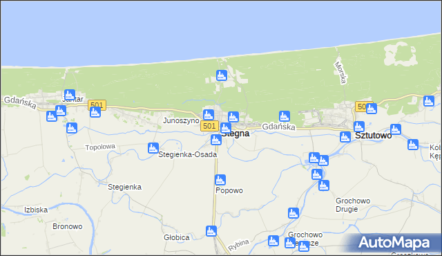 mapa Stegna powiat nowodworski, Stegna powiat nowodworski na mapie Targeo