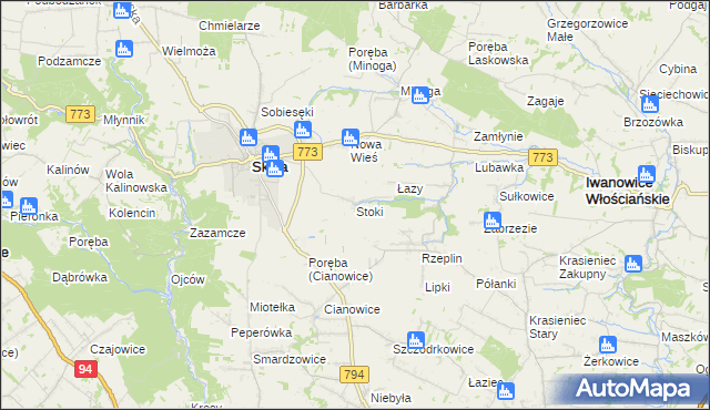 mapa Stoki gmina Skała, Stoki gmina Skała na mapie Targeo