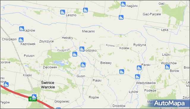 mapa Strachów gmina Świnice Warckie, Strachów gmina Świnice Warckie na mapie Targeo