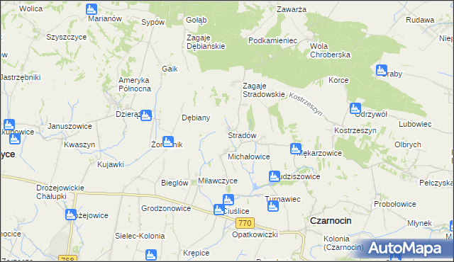 mapa Stradów gmina Czarnocin, Stradów gmina Czarnocin na mapie Targeo