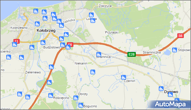 mapa Stramnica gmina Kołobrzeg, Stramnica gmina Kołobrzeg na mapie Targeo