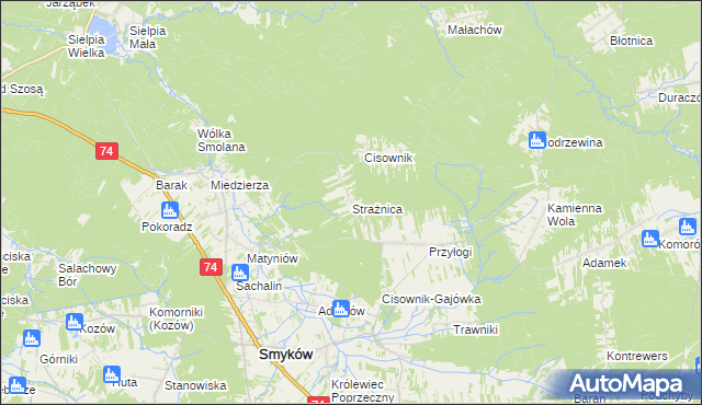 mapa Strażnica gmina Smyków, Strażnica gmina Smyków na mapie Targeo