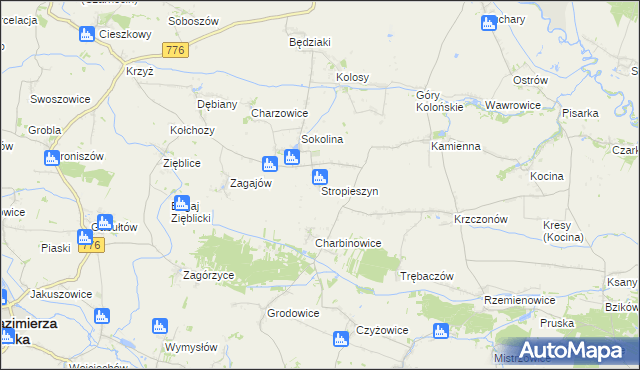 mapa Stropieszyn gmina Czarnocin, Stropieszyn gmina Czarnocin na mapie Targeo