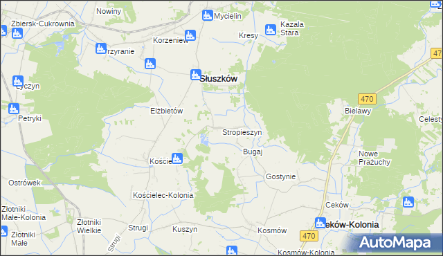 mapa Stropieszyn gmina Mycielin, Stropieszyn gmina Mycielin na mapie Targeo