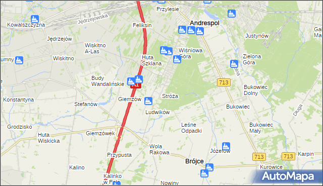 mapa Stróża gmina Andrespol, Stróża gmina Andrespol na mapie Targeo