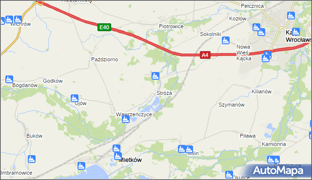 mapa Stróża gmina Mietków, Stróża gmina Mietków na mapie Targeo