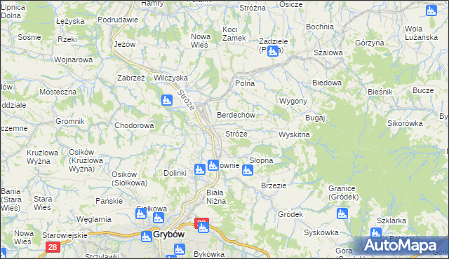 mapa Stróże gmina Grybów, Stróże gmina Grybów na mapie Targeo