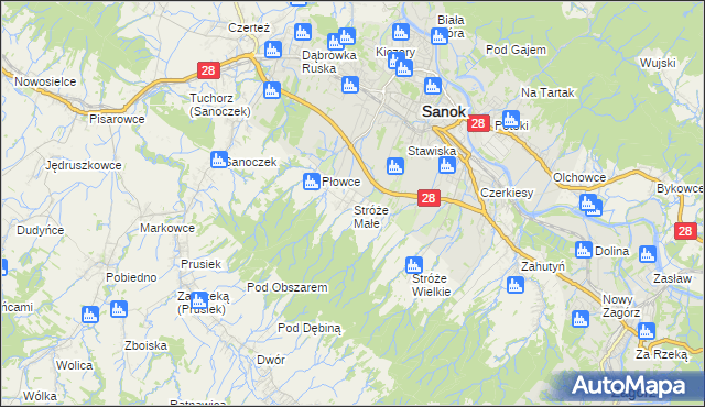 mapa Stróże Małe, Stróże Małe na mapie Targeo