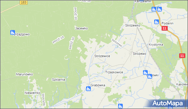 mapa Stróżewice, Stróżewice na mapie Targeo