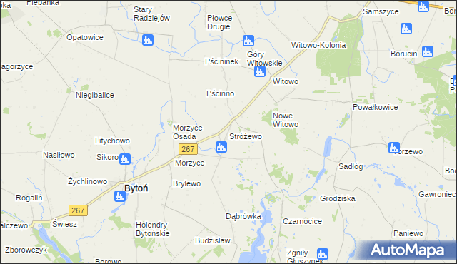 mapa Stróżewo gmina Bytoń, Stróżewo gmina Bytoń na mapie Targeo