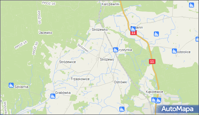 mapa Stróżewo gmina Chodzież, Stróżewo gmina Chodzież na mapie Targeo