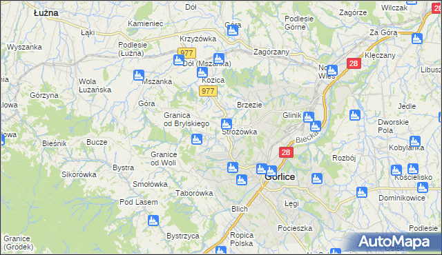 mapa Stróżówka, Stróżówka na mapie Targeo