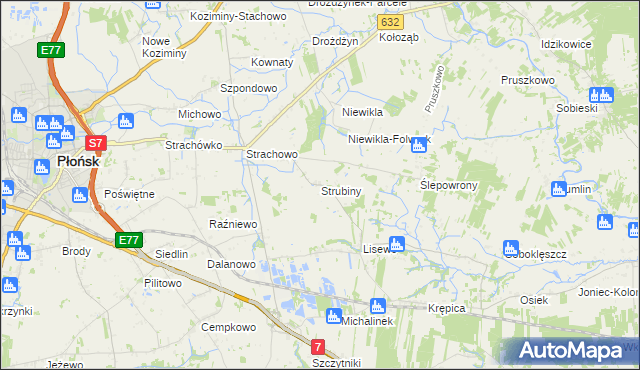 mapa Strubiny gmina Płońsk, Strubiny gmina Płońsk na mapie Targeo