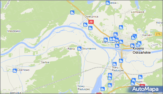 mapa Strumienno gmina Krosno Odrzańskie, Strumienno gmina Krosno Odrzańskie na mapie Targeo