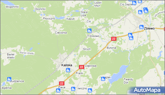 mapa Strych gmina Kaliska, Strych gmina Kaliska na mapie Targeo