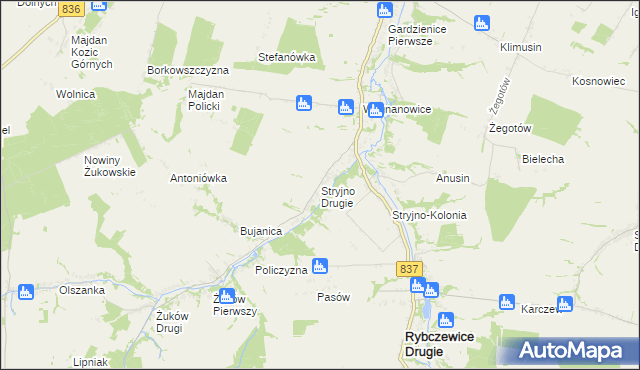 mapa Stryjno Drugie, Stryjno Drugie na mapie Targeo