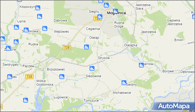 mapa Stryków gmina Mogielnica, Stryków gmina Mogielnica na mapie Targeo