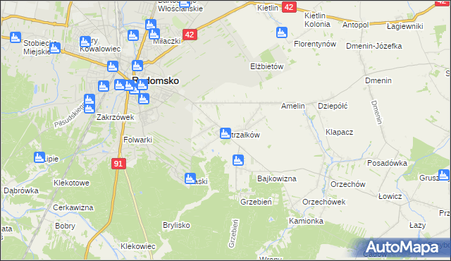 mapa Strzałków gmina Radomsko, Strzałków gmina Radomsko na mapie Targeo