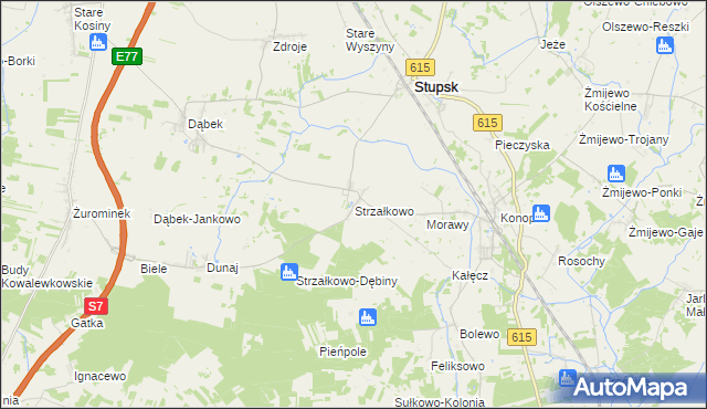 mapa Strzałkowo gmina Stupsk, Strzałkowo gmina Stupsk na mapie Targeo