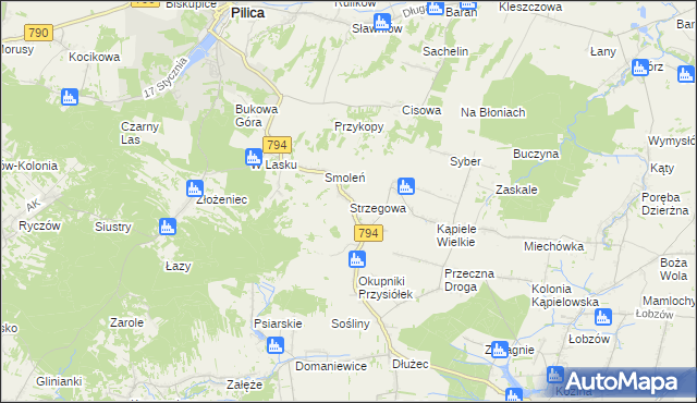 mapa Strzegowa gmina Wolbrom, Strzegowa gmina Wolbrom na mapie Targeo