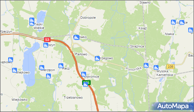 mapa Strzegowo gmina Wolin, Strzegowo gmina Wolin na mapie Targeo