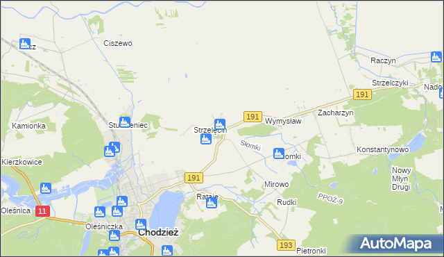 mapa Strzelce gmina Chodzież, Strzelce gmina Chodzież na mapie Targeo