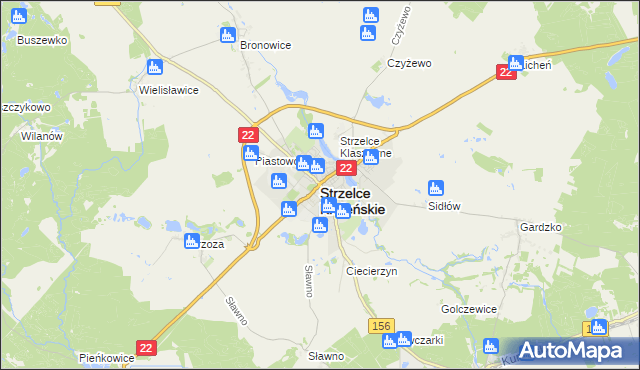 mapa Strzelce Krajeńskie, Strzelce Krajeńskie na mapie Targeo