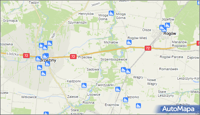 mapa Strzemboszewice, Strzemboszewice na mapie Targeo