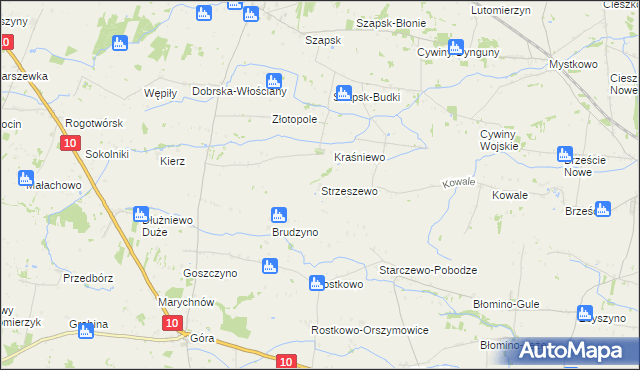 mapa Strzeszewo gmina Staroźreby, Strzeszewo gmina Staroźreby na mapie Targeo