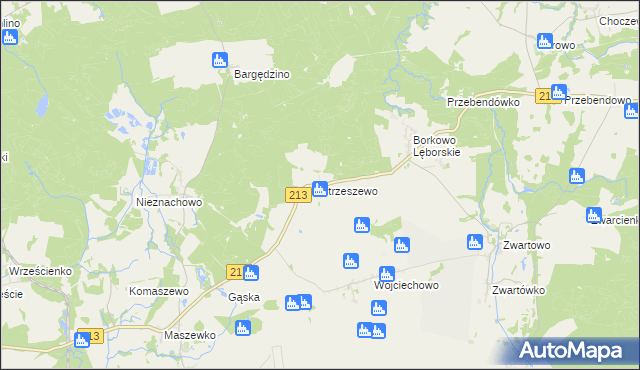 mapa Strzeszewo gmina Wicko, Strzeszewo gmina Wicko na mapie Targeo