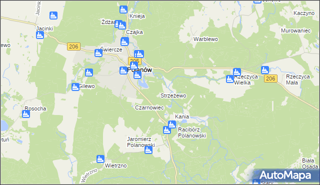 mapa Strzeżewo gmina Polanów, Strzeżewo gmina Polanów na mapie Targeo