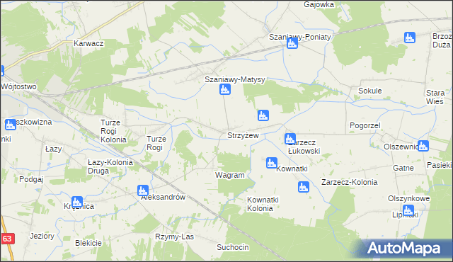 mapa Strzyżew gmina Łuków, Strzyżew gmina Łuków na mapie Targeo