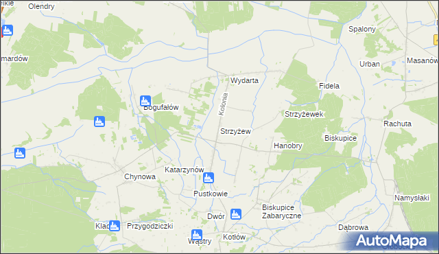 mapa Strzyżew gmina Sieroszewice, Strzyżew gmina Sieroszewice na mapie Targeo